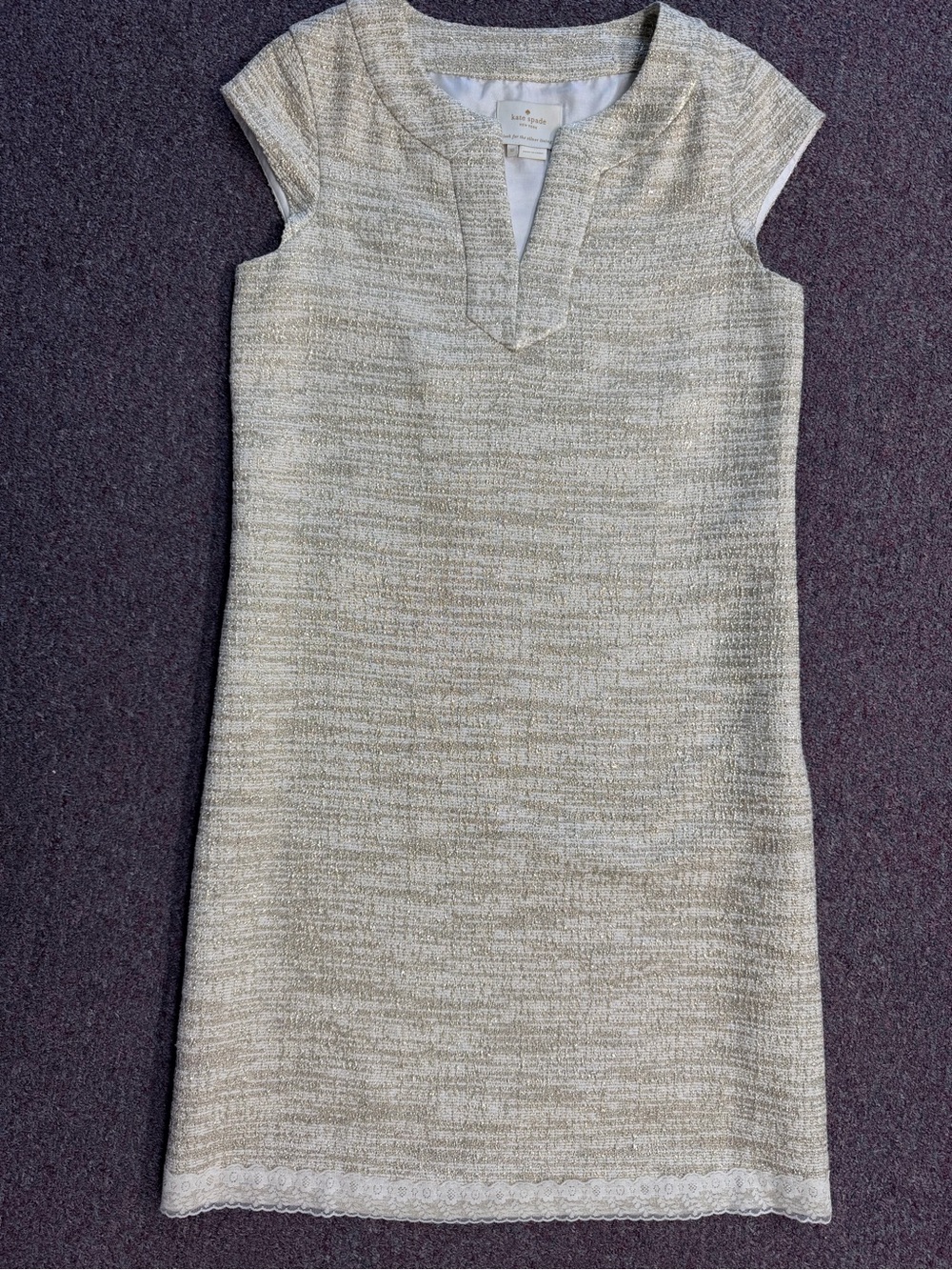 kate spade Metallic Cream Tweed Cap-Sleeve Shift Dress